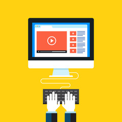 Video marketing, Online video. Flat design modern vector illustration concept.
