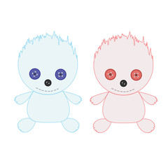Toy monsters with black-button eyes. Toy cute monsters fire and ice.