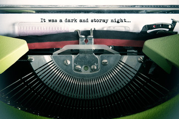 Vintage text made by old typewriter, it was a dark and stormy night.Vintage text