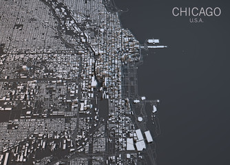 Fototapeta premium Mapa Chicago, widok satelitarny, Stany Zjednoczone