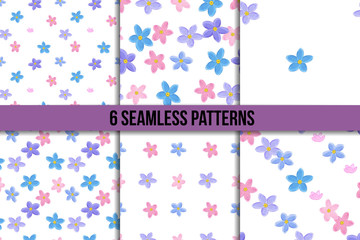 Seamless forget-me-not pattern set