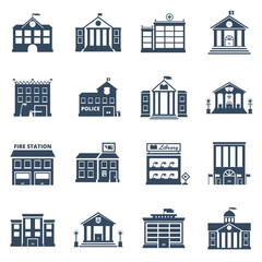 Government Building Black Icons Set