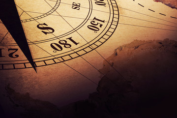 Over Vintage Travel Manuscript With Map and Compass Adventure Background blur background