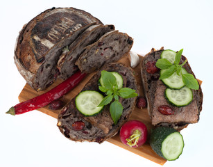 Healthy meat, cheese and vegetables sandwich on whole wheat bread