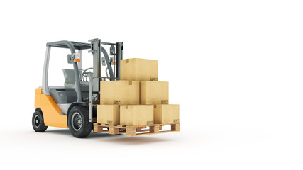 Forklift truck with cardboard boxes