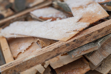 Chopped wood in the farm. Wood industry.