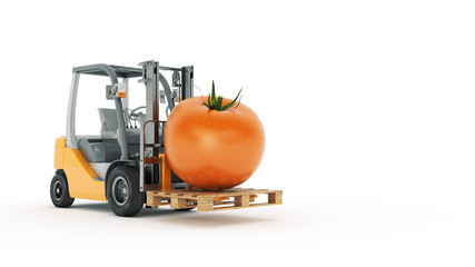 Modern forklift truck with tomato