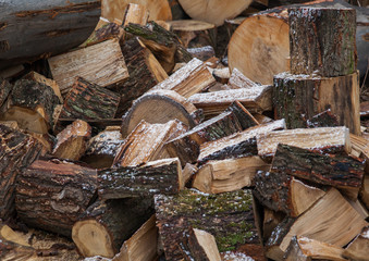 Chopped wood in the farm. Wood industry.