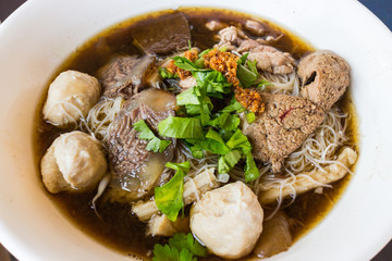 Delicious noodle with braised beef and meat ball