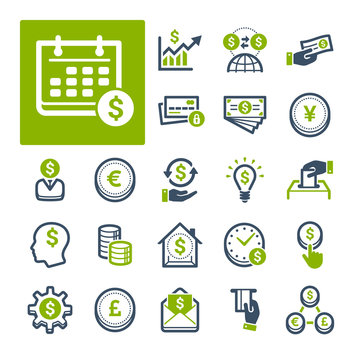 A selection of icons related to Finance, Banking and Currency (Part 2).