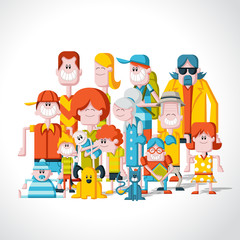 Colorful happy cartoon People. Big family.
