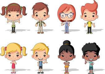 Group of happy cartoon children. Cute kids.
