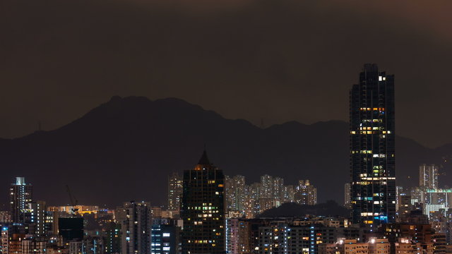 night light hong kong city mountain panorama 4k time lapse china
