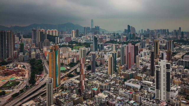 day light hong kong city roof top round panorama 4k time lapse china
