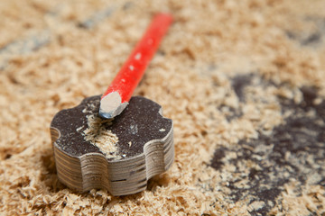 carpenter tools lying on wood chips