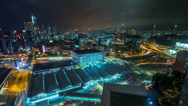 night light hong kong station traffic road 4k time lapse china
