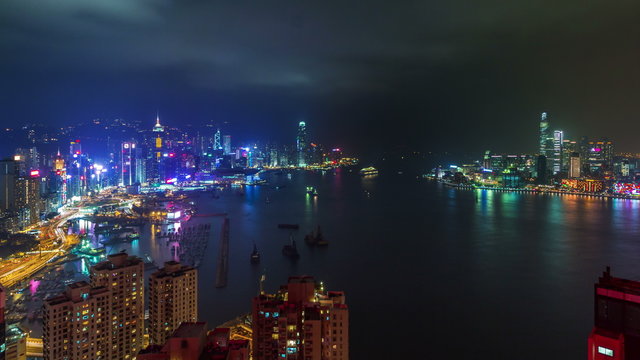 bay high light night hong kong panoramic view 4k time lapse china
