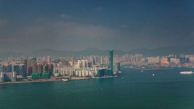 sunny day high roof hong kong bay panorama 4k time lapse china
