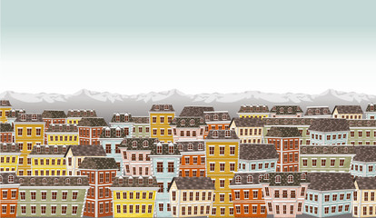 Fototapeta na wymiar Big colorful city landscape with buildings