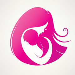 mother and baby stylized vector symbol
