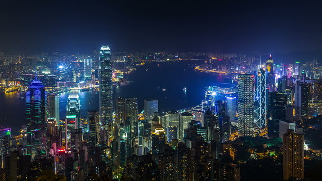 hong kong high roof top city bay panorama 4k time lapse china
