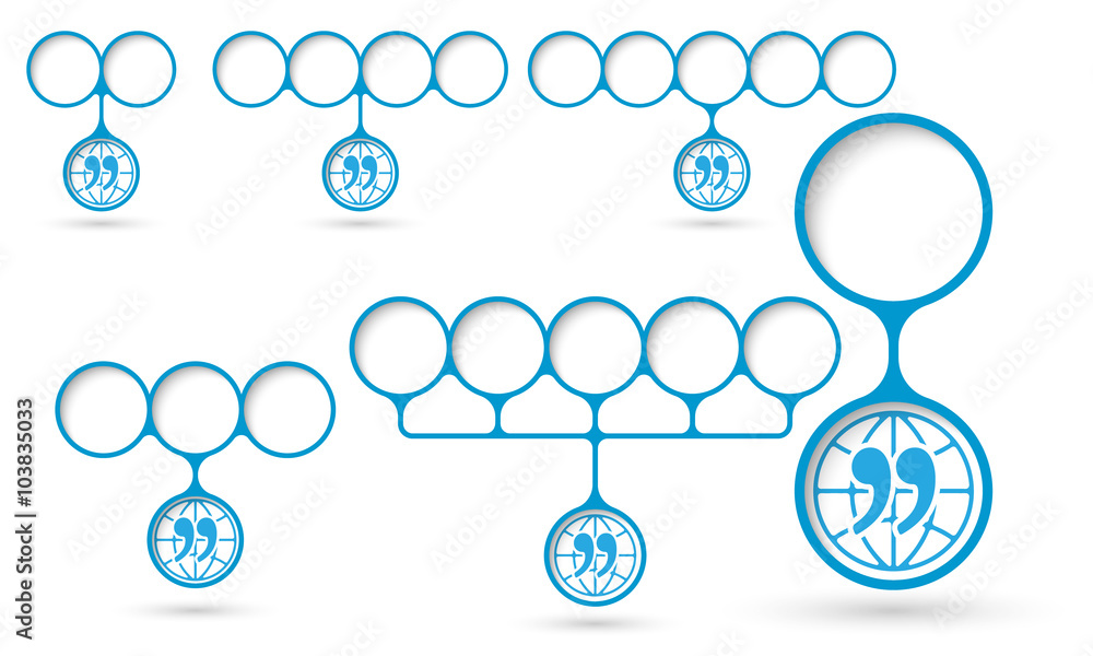 Aufkleber set of five object with circular text areas and quotation mark
