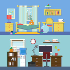 Vector flat illustration banners set abstract isolated rooms of apartment