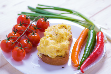 English style scrambled eggs on toast
