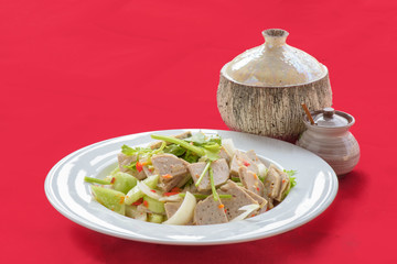 Thai cuisine spicy pork salad
