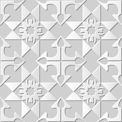 Fototapeta na wymiar Vector damask seamless 3D paper art pattern background 161 Arrow Cross Check 