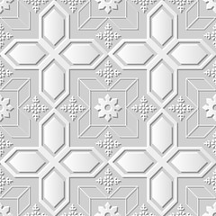 Vector damask seamless 3D paper art pattern background 166 Polygon Cross Flower
