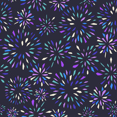 abstract background with  fireworks on dark background. Seamless pattern.