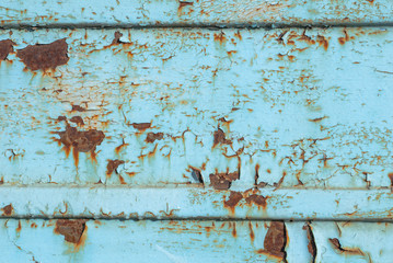 corrugated iron surface is covered with old paint texture background