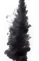 Black ink in water. Isolated jet stream on white background. - obrazy, fototapety, plakaty