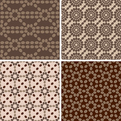 Coffee seamless patterns set 2. Set of four seamless coffee beans design patterns set. For any use
