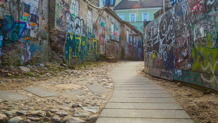 old curved graffiti street perspective 