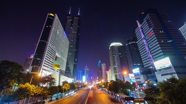 shenzhen night light center traffic street panorama 4k time lapse china
