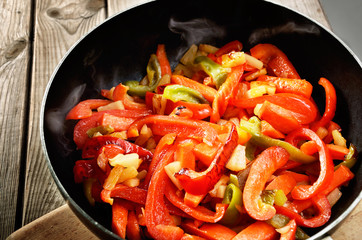 roasted bell pepper in a frying pan