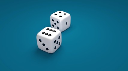 2 rolling dice on a blue background - Powered by Adobe