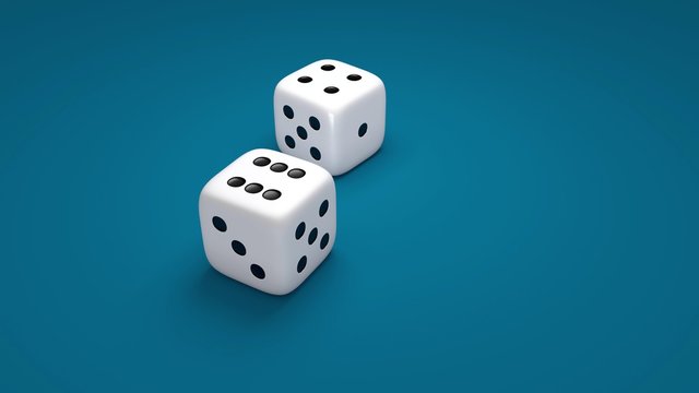 2 rolling dice on a blue background