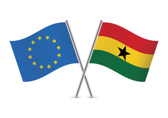 European Union and Ghanaian flags. Vector illustration.