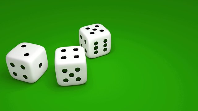 3 rolling dice on a green background