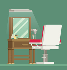 Flat barbershop. Interior. Vector illustration