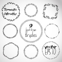 set of ink wreathes, vector brushes