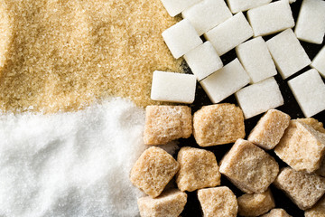 unrefined cane and white sugar