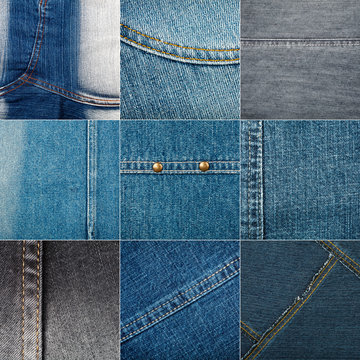 Collection of various jeans textures with stitches