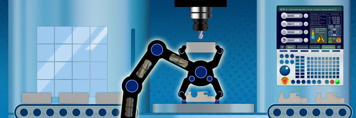 rs19 RobotSign - robotic picker line simulation on a cnc machine - 3to1 g4295 - obrazy, fototapety, plakaty