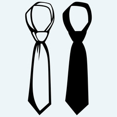 Necktie, set tie. Isolated on blue background. Vector silhouettes