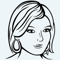 Portrait of a beautiful girl. Isolated on blue background. Vector silhouettes