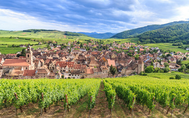 View of Riquewihr village in Alsace - obrazy, fototapety, plakaty